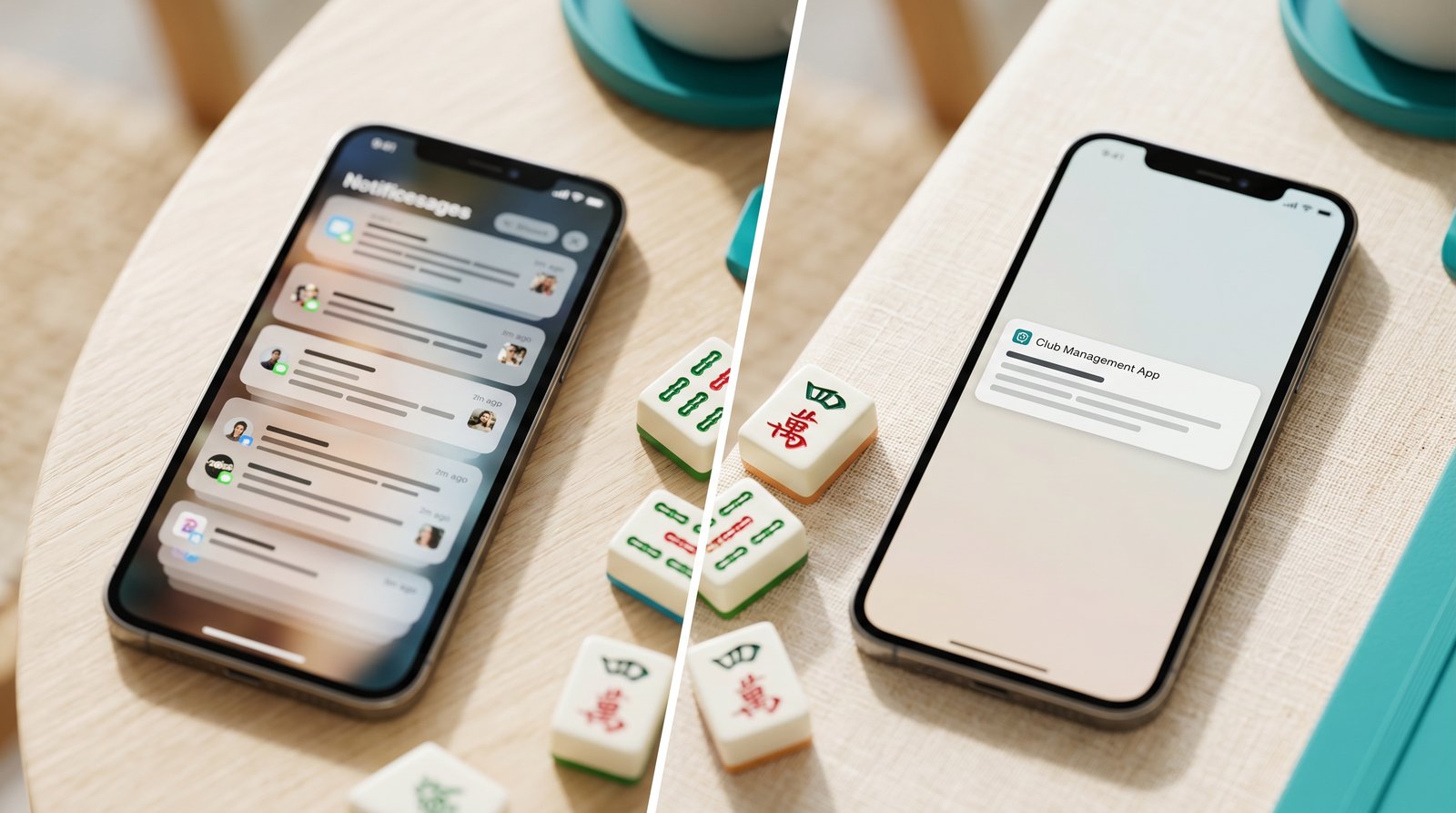 A phone showing a group chat notification for a mahjong club