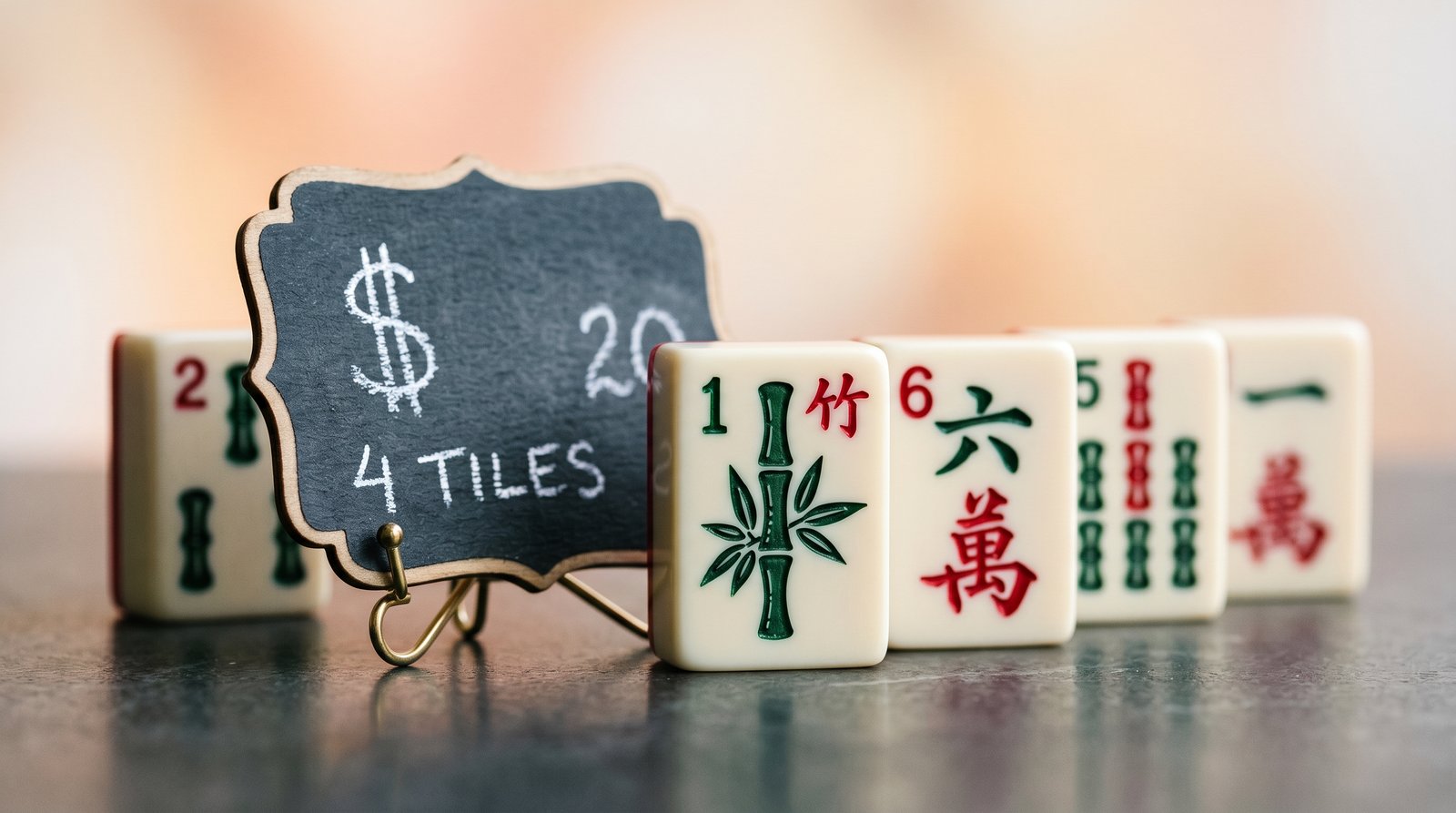 A close-up of colorful mahjong tiles arranged on a modern table