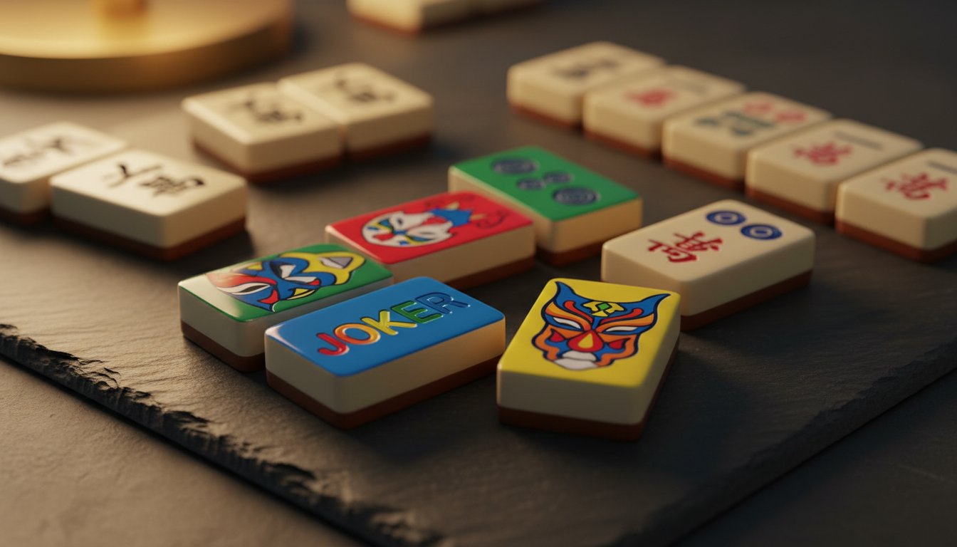 Close-up of joker tiles among mahjong tiles